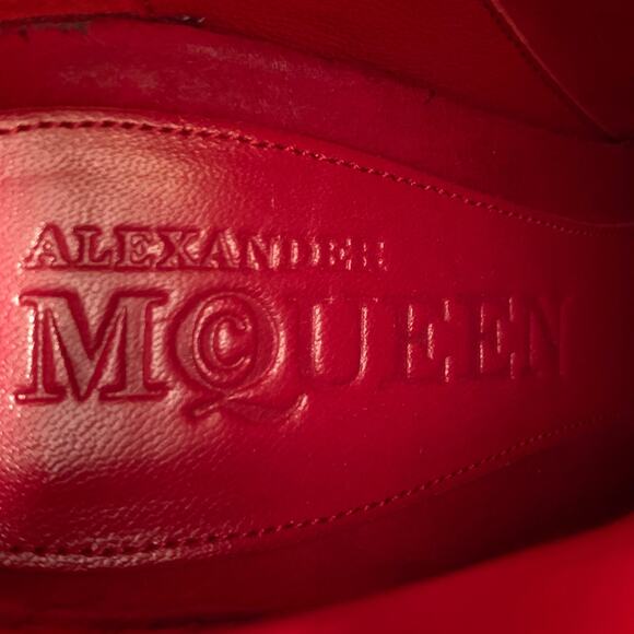 ALEXANDER MCQUEEN Size 8 Red Suede Platform Ankle Boots - Picture 7 of 13